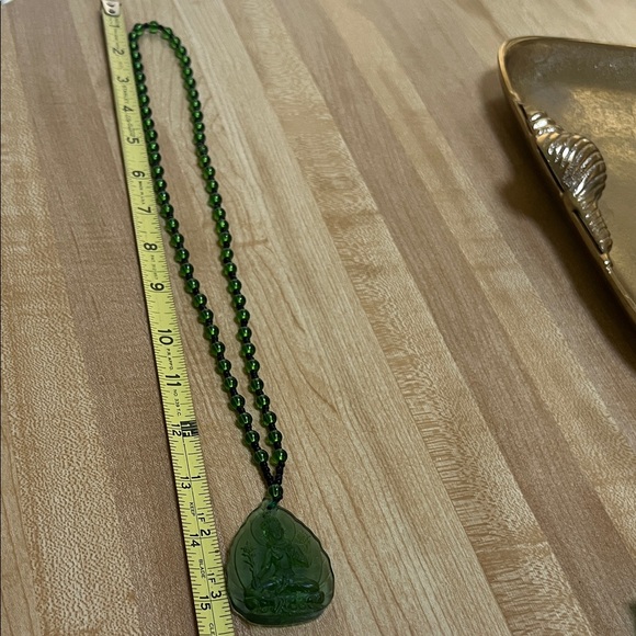 #1254= Green  Beaded Necklace with Asian “ APSARA “ Khmer Pendant. “18/20 inch “ - Picture 3 of 3